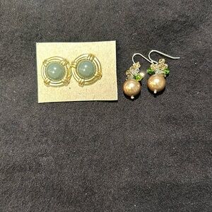 Gold earrings and beaded dangle earrings